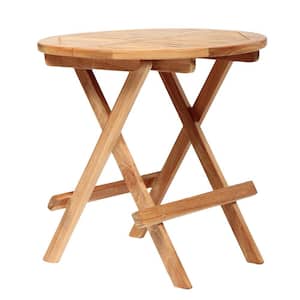 20 in. Folding Round Natural Teak Outdoor Side Table