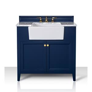 Adeline 36 in. W x 20.1 in. D Bath Vanity in Heritage Blue with Marble Vanity Top in Carrara White with White Basin