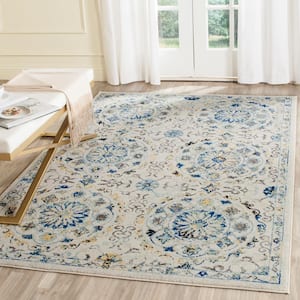 Evoke Ivory/Blue Doormat 2 ft. x 4 ft. Floral Border Circles Area Rug