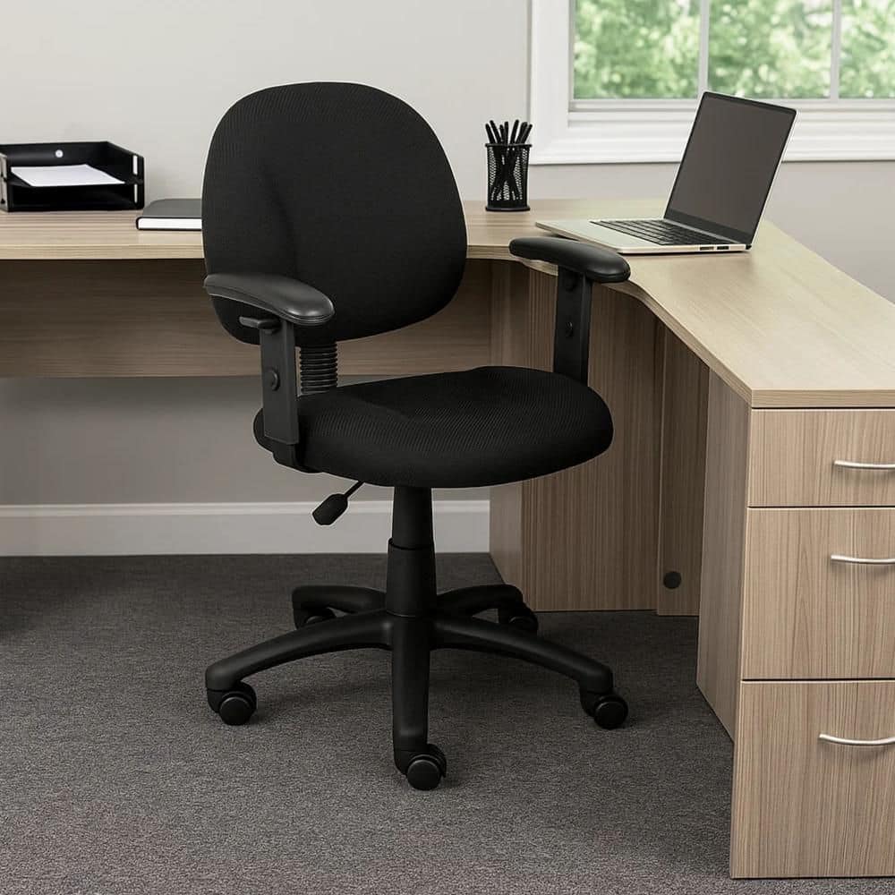 Jea Fabric Swivel Office Task Chair in Black Arms