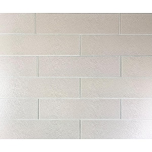 Frosted Elegance Beveled Subway 3 in. x 6 in. Glossy White Glass Tile Sample