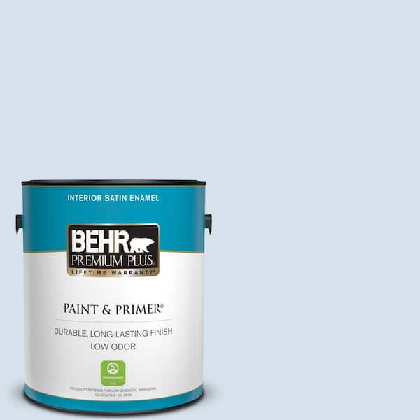 BEHR PREMIUM PLUS 1 gal. #580A-2 Icy Bay Satin Enamel Low Odor Interior Paint & Primer