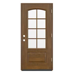 36 in. x 80 in. Left-Hand 8 Lite Clear Glass Hazelnut Fiberglass Prehung Front Door