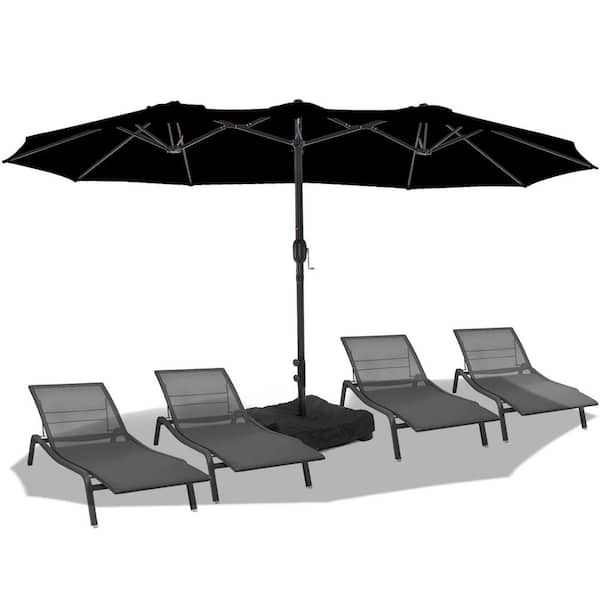 PASAMIC 15 ft. Market Umbrella Double Sided Outdoor Patio Umbrella with Crank and Base Black