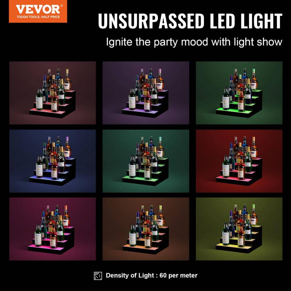 16-Inch Multicolor LED Lighted 4-Tier Acrylic Liquor Bottle Display