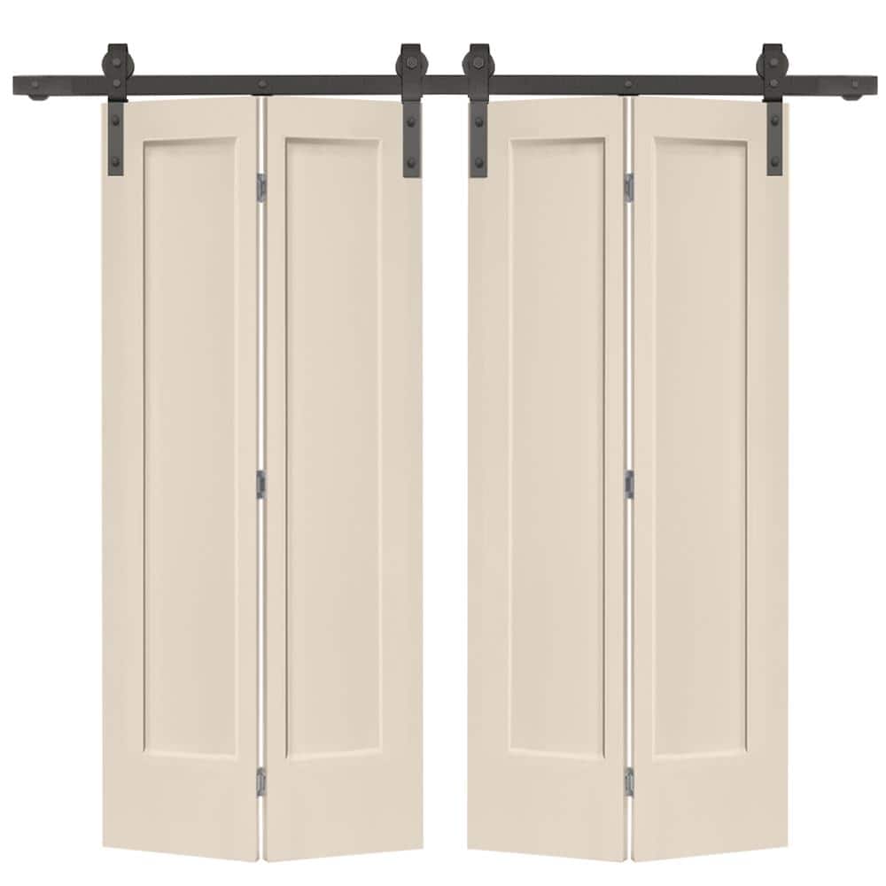 48 in. x 80 in. Hollow Core 1-Panel Shaker Beige Painted Composite Double Bi-Fold Barn Door with Sliding Hardware Kit price history on PriceWatchPro