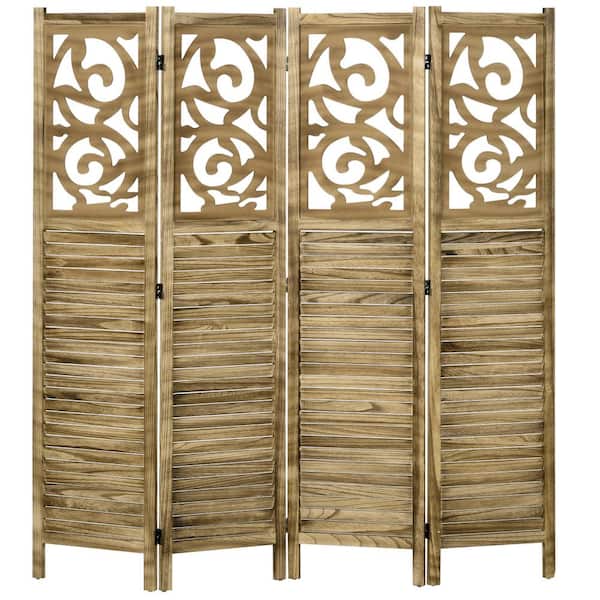 HOMCOM Brown 63 in. L x 0.75W x 67 in. H Rustic Style, 4-panel Room Divider