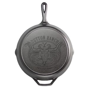 Authentic Dutton Ranch Yellowstone 12 in. Cast Iron Skillet in Black with Pour Spout