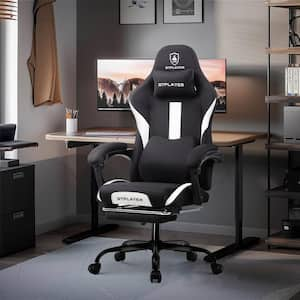 Gaming Chair Fabric with Pocket Spring Cushion Ergonomic Computer Chair with Headrest, Footrest, Lumbar Support, White