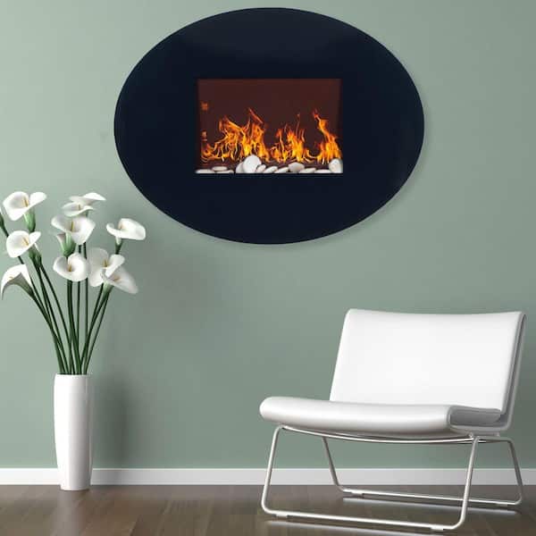 Northwest 34 in. Wall-Mount Oval Glass Electric Fireplace in Black
