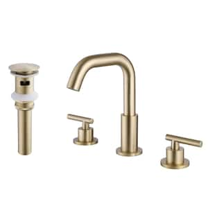 8 in. Widespread Double Handle Bathroom Faucet with Pop-Up Drain 3-Hole Brass Bathroom Sink Faucets in Brushed Gold