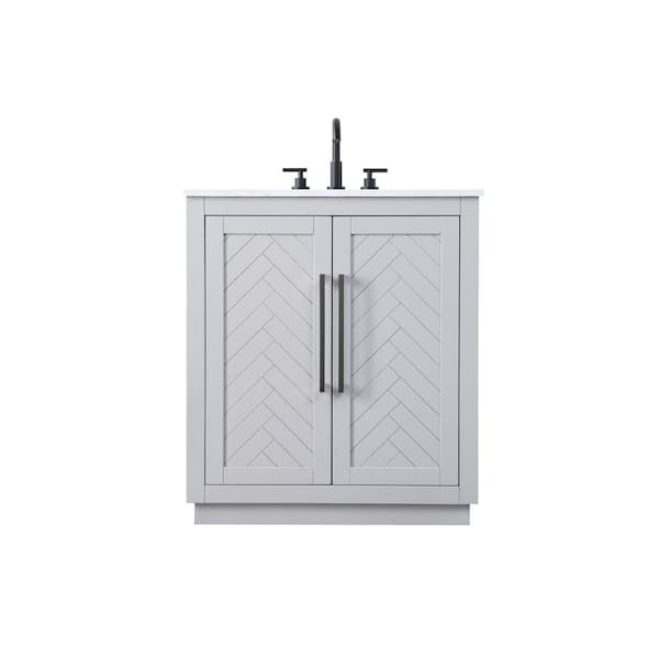 30 in. Single Sink Grey Bath Vanity with White Engineered Marble Top