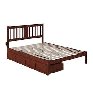Tahoe Walnut Queen Solid Wood Storage Platform Bed with USB Turbo Charger and 2 Extra Long Drawers