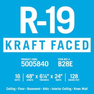 R-19 EcoBatt Kraft Faced Fiberglass Insulation Batt 24 in. x 48 in. x 6-1/4 in. (8-Bags)