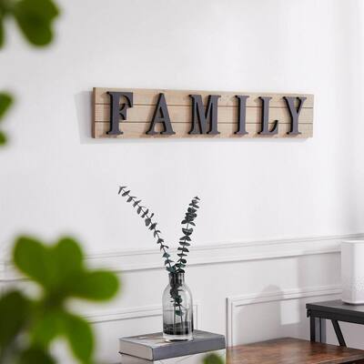 Modern Farmhouse "FAMILY" Wood and Black Metal Decorative Sign