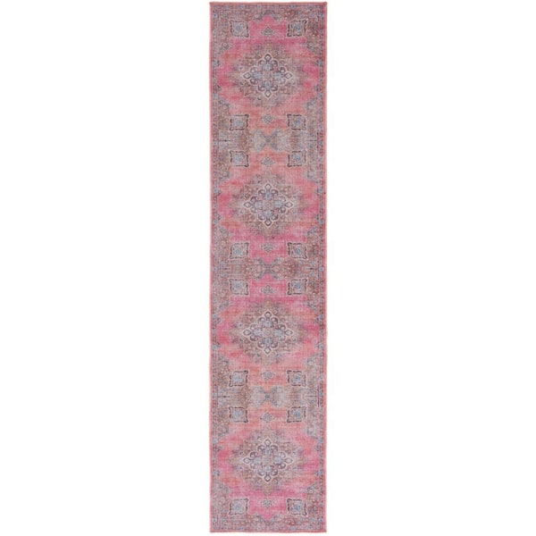 Serapi Pink/Beige 2 ft. x 11 ft. Machine Washable Geometric Distressed Runner Rug
