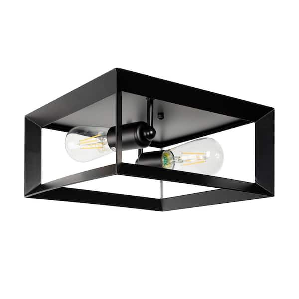 Briignite 11.42 in.2-Light Black Caged Square Flush Mount with No Bulbs Included