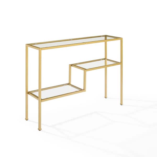 CROSLEY FURNITURE Sloane 43 in. Gold Rectangle Glass Console Table