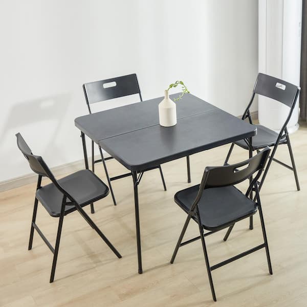 Sungrd 5-Piece Steel Portable Folding Outdoor Dining Set with 4 Chairs and 1 Table, Black