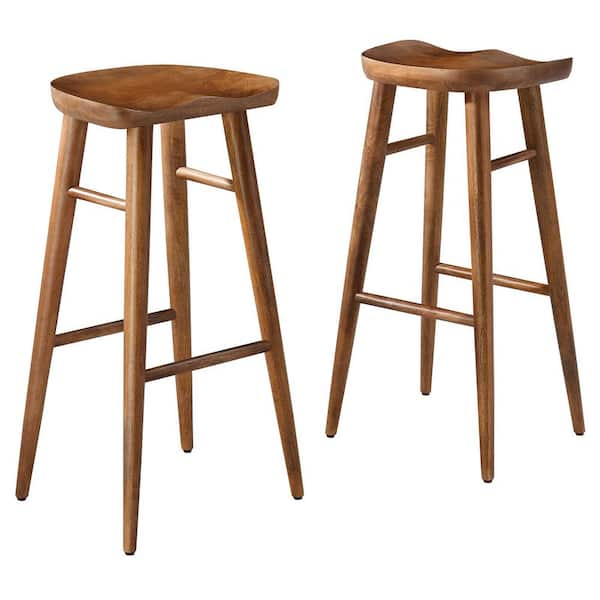 MODWAY Saville 32 in. in Walnut Backless Wood Bar Stools - Set of 2