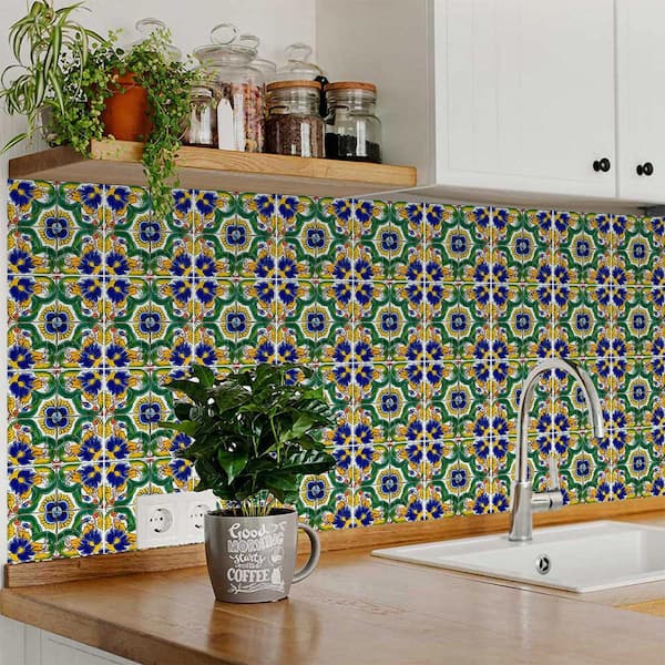 Green, Goldenrod, Orange, and White Smoke C25 8 in. x 8 in. Vinyl Peel and Stick Tile (24-Tiles, 10.67 sq. ft./pack)
