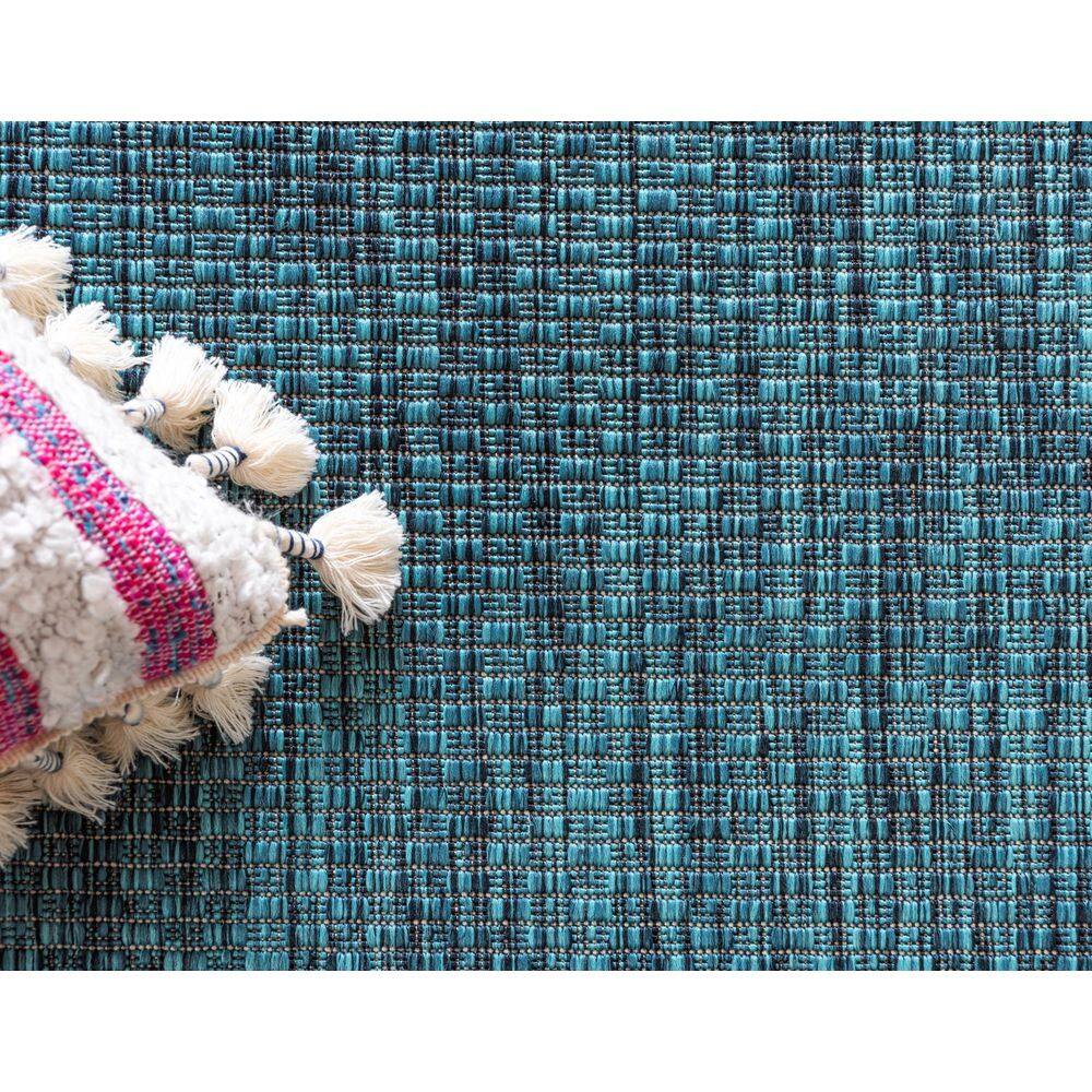 Teal and Beige Synthetic Flat Woven 9' x 12' Outdoor Rug