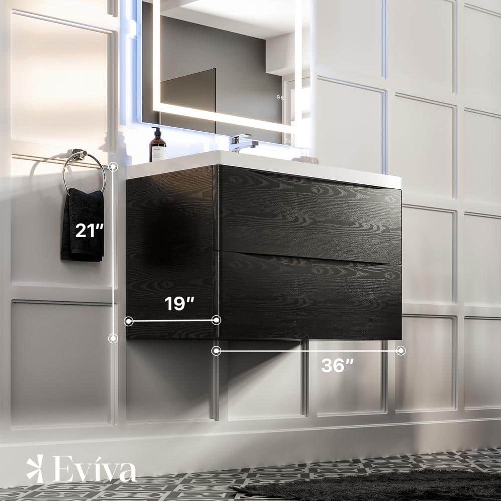 Modern Floating Bathroom Vanity Set with Integrated Sink - 36" Chestnut