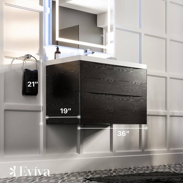 Eviva Smile 36 in. W x 20 in. D x 21 in. H Bathroom Vanity in Chesnut with White Acrylic Top with White Sink