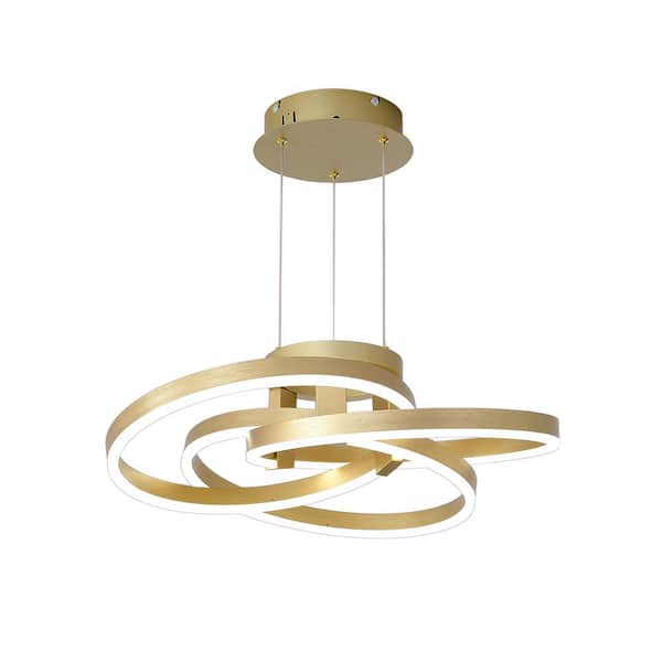 OUKANING 45-Watt 1-Light Integrated LED Gold Modern Geometric Creative Irregular Ring Design Chandelier with Remote