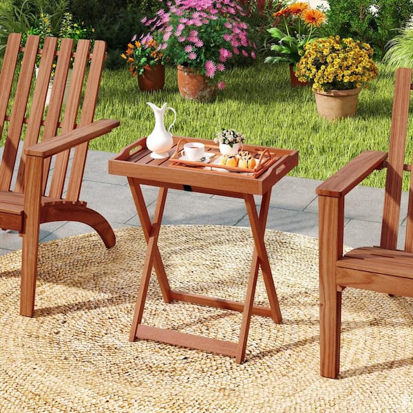 Gymax Solid Wood Tray Table Set of 2 w/Removable Top Rectangular