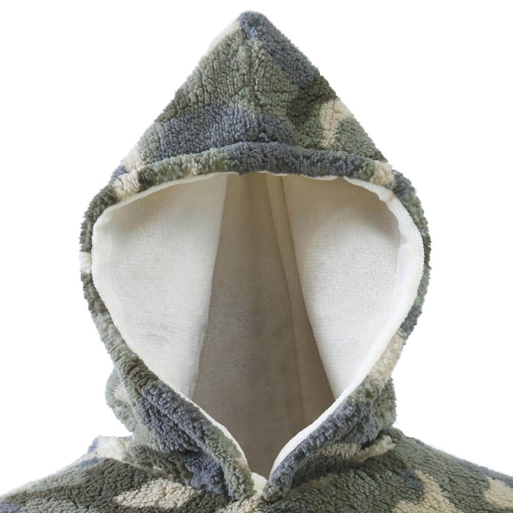Green Sherpa Faux Fur Hooded Reversible Wearable Blanket