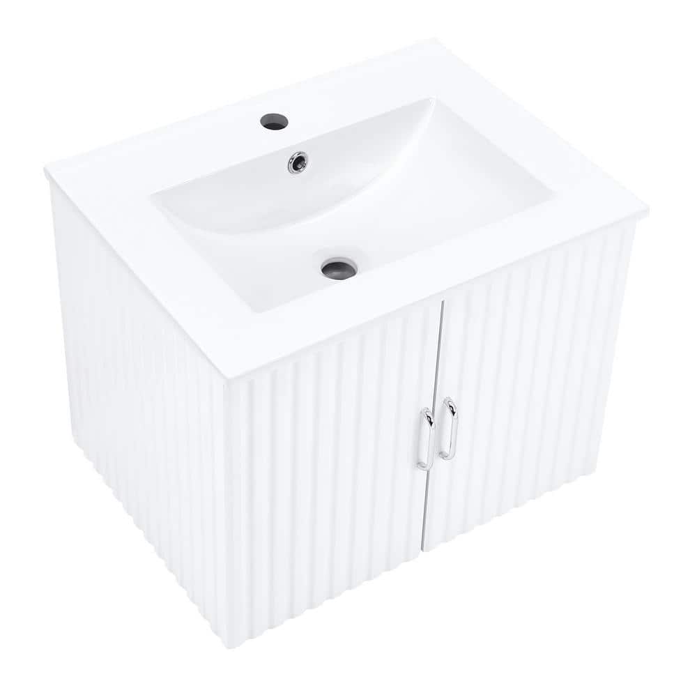 24 in. Floating Wall Mounted Bathroom Vanity with White Porcelain Sink and 