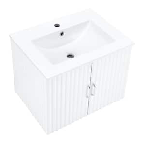 24 in. Floating Wall Mounted Bathroom Vanity with White Porcelain Sink and Soft Close Doors