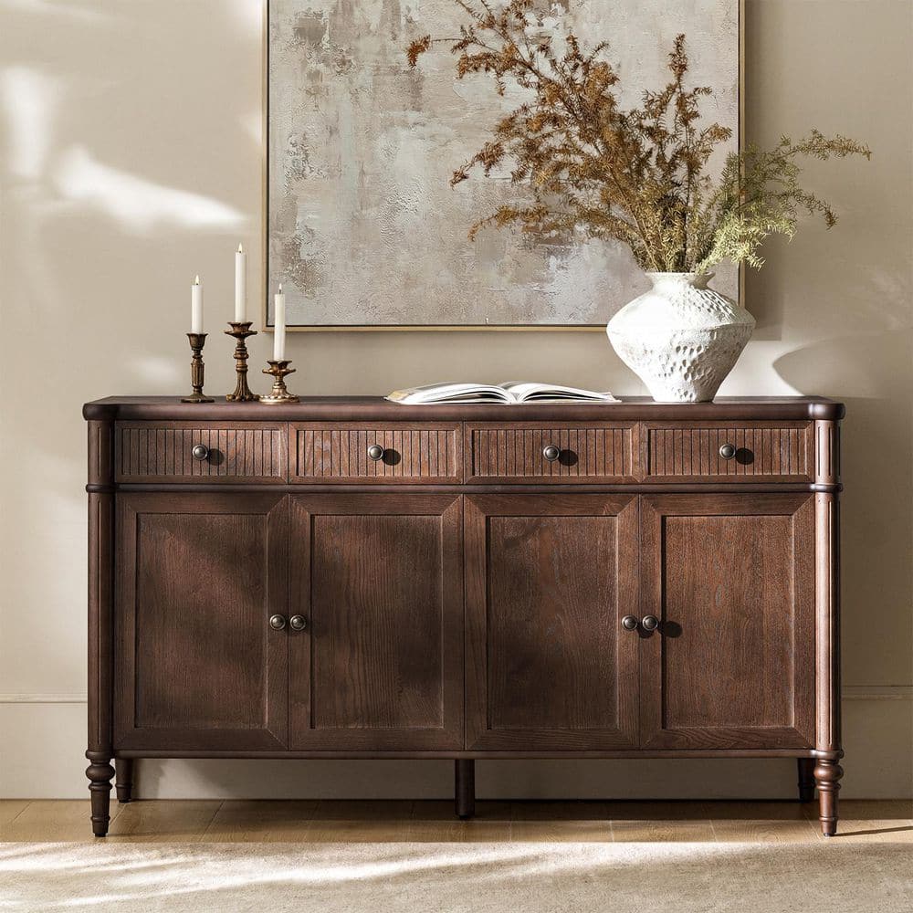 JAYDEN CREATION Roland Auburn Wood 58 in. 4-door Buffet Sideboard