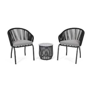 Boynton Black 3-Piece Metal Patio Conversation Seating Set with Grey Cushions
