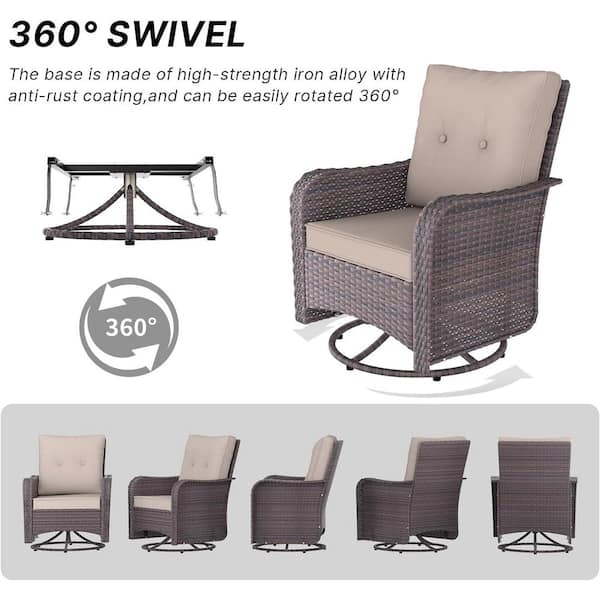 11-Piece Wicker Patio Conversation Set with Fire Pit Table, Glass Coffee Table, Swivel Rocking Chairs and Cushion Sand
