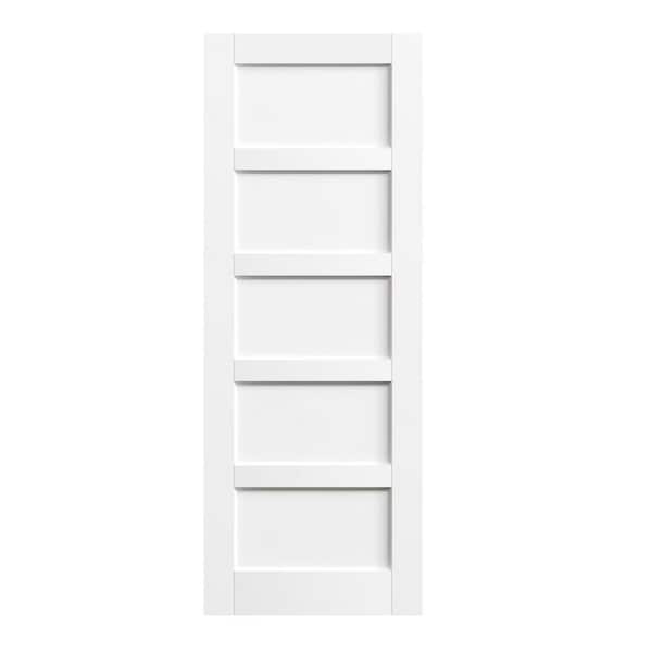 28 in. x 80 in. 5 Panel, MDF, Composite, Solid Core, Pre-assembled Panel White Primed Interior Door Slab