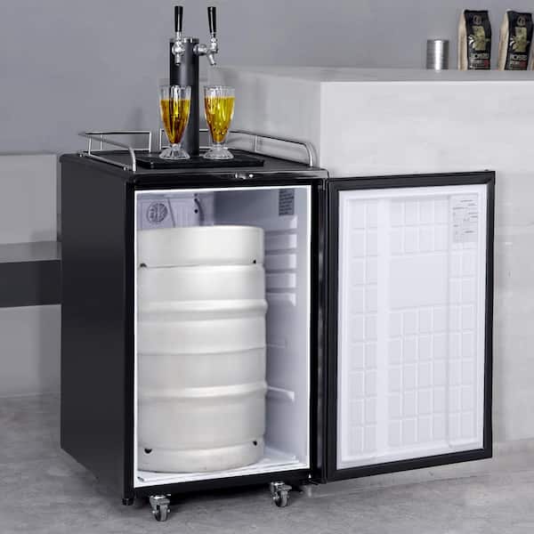 Beer Kegerator Dual Tap Draft Beer Dispenser, Full Size Keg Refrigerator With Shelves, CO2 Cylinder, Drip Tray & Rail
