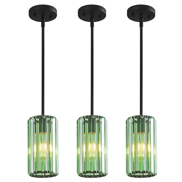 Home Lighting 40W 3-Light LightGreen Modern Pendant Light Mini Crystal Adjustable Light Fixture for Kitchen, 3Pack