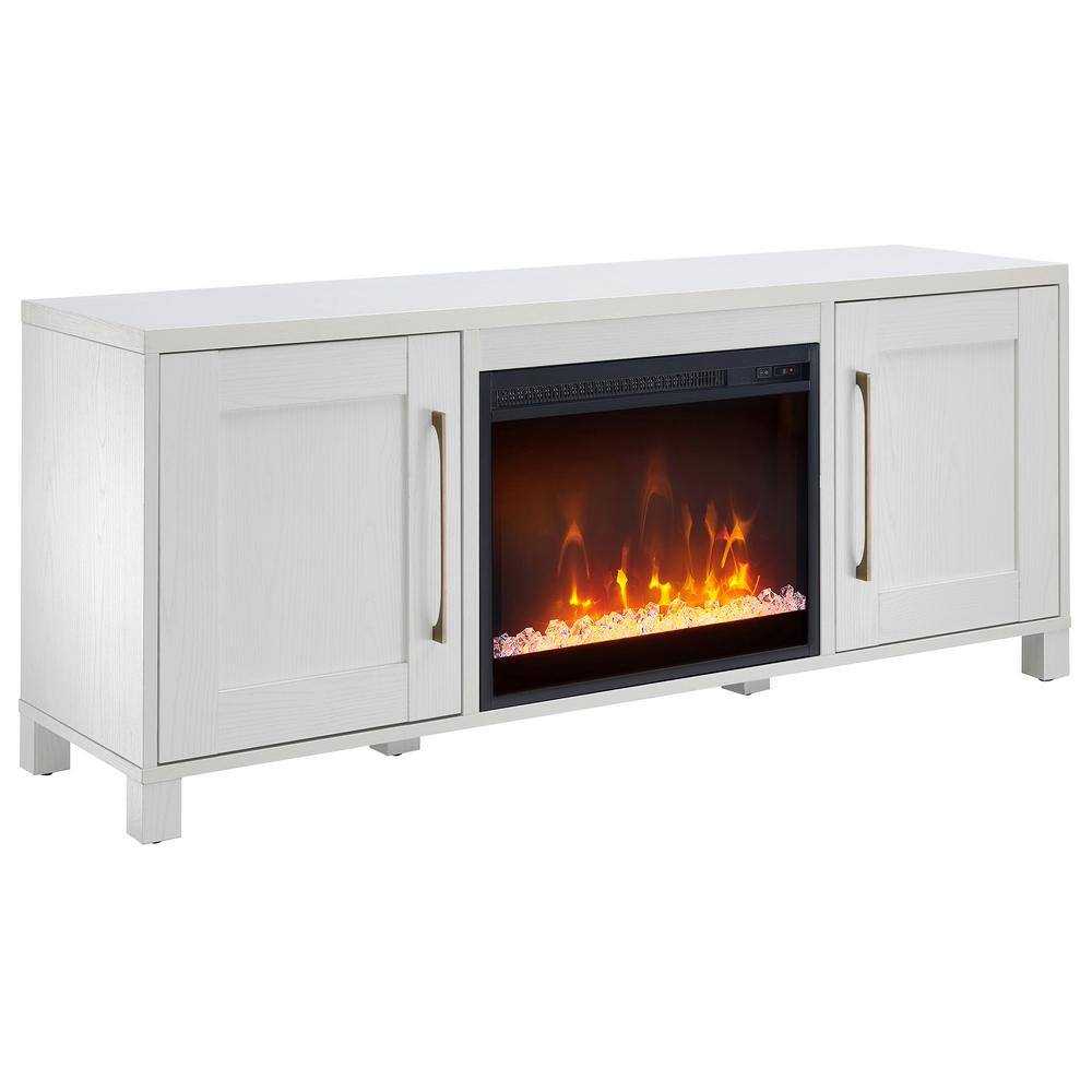 White MDF TV Stand with Electric Fireplace and Cabinets