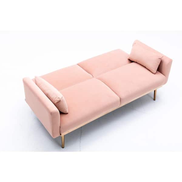STICKON 68.5 in. W Light Pink Solid Velvet 2-Seater Loveseat with Metal Feet