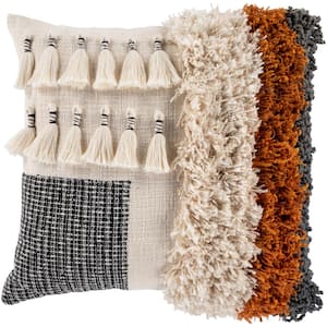 Irisi Cream/Black/Rust Fringe and Tassels Polyester Fill 20 in. x 20 in. Decorative Pillow
