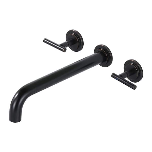 2-Handle Wall Mount Roman Tub Faucet with 12 in. Long Spout Reach in. Oil Rubbed Bronze (Valve Included)
