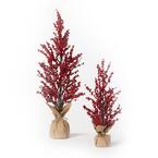22 in. & 36 in. Red Berry Artificial Tree - Set of 2