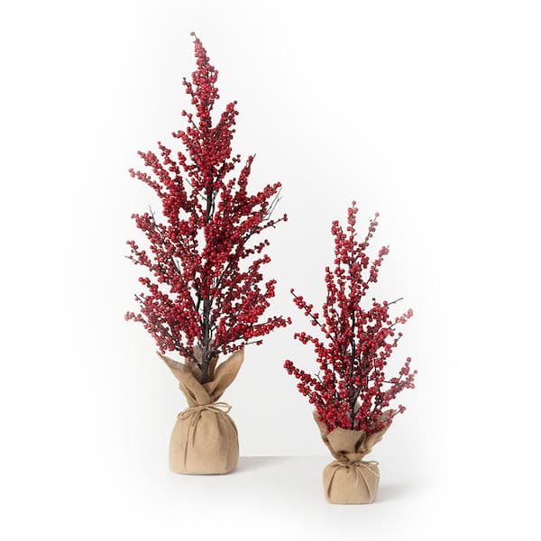 SULLIVANS 22 in. & 36 in. Red Berry Artificial Tree - Set of 2