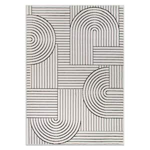 Milan Cream 7 ft. 10 in. x 10 ft. Contemporary Stripe Arch Design Area Rug