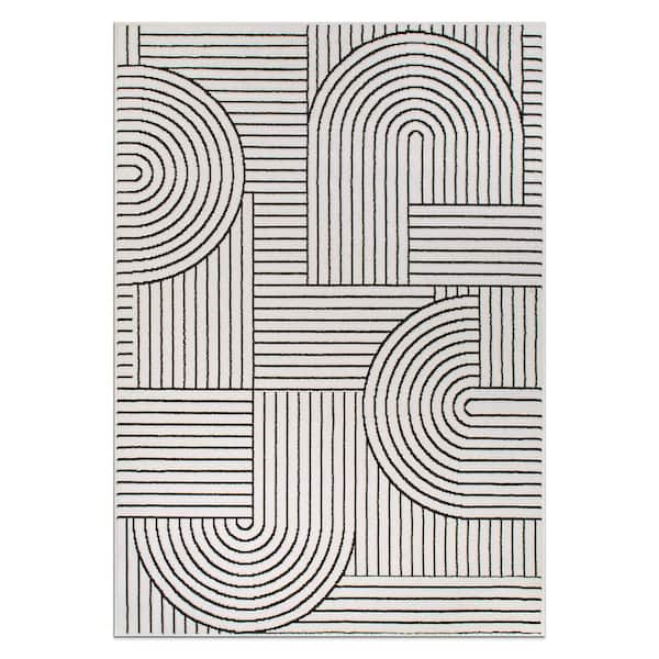 Milan Cream 7 ft. 10 in. x 10 ft. Contemporary Stripe Arch Design Area Rug