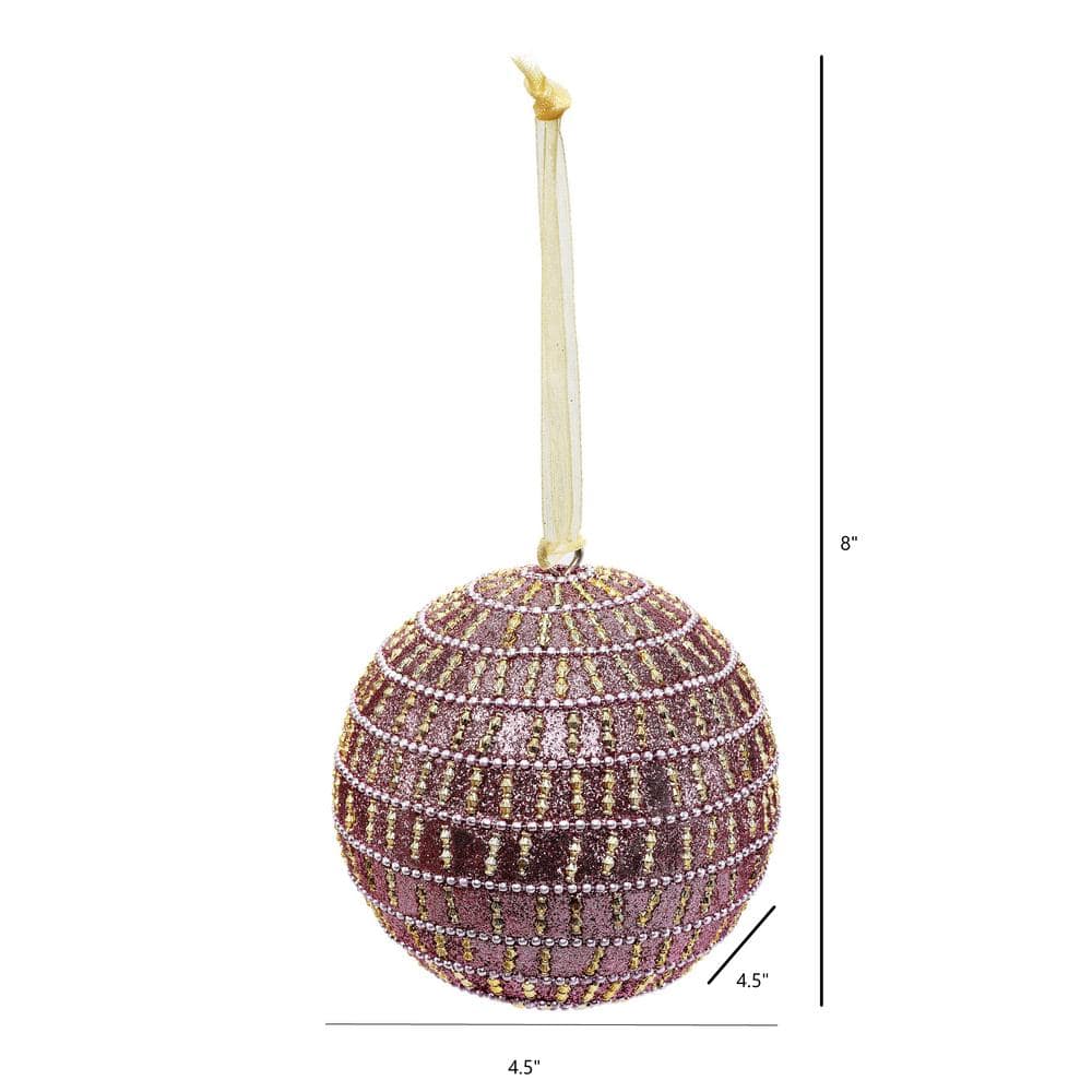 Handcrafted Pink and Gold Glass Globe Christmas Ornaments, Set of 4