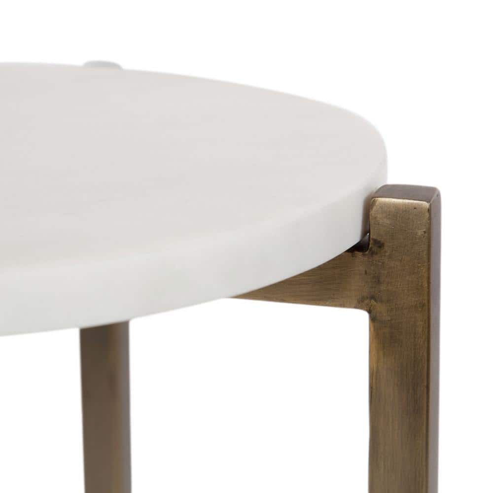 Walnut Brown and White Marble Round Accent Table