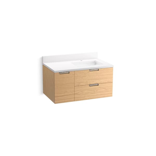 Maxstow 36 in. Single SinkWall-Hung Bathroom Vanity Cabinet with Sink and Quartz Top in Light Oak